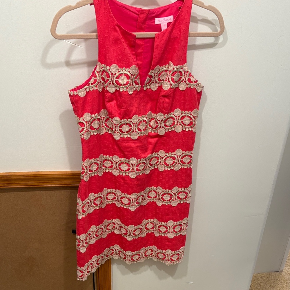 Red and Cream Sleeveless Dress